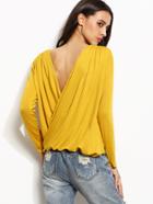 Shein Yellow V Back Wrap T-shirt