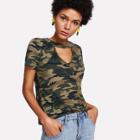 Shein Camo Print Choker Neck Tee