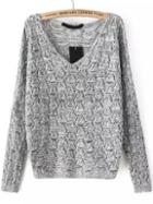 Shein V Neck Hollow Light Grey Sweater