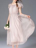 Shein Nude Ruffle Sleeve Pleated Midi Dress