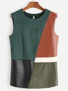 Shein Mixed Media Faux Leather Shell Top