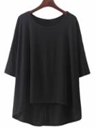 Shein Black Half Sleeve Dolphin Hem Casual T-shirt