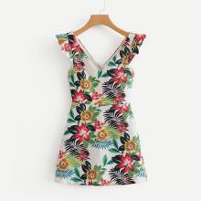 Shein Botanical Print Ruffle Trim Dress