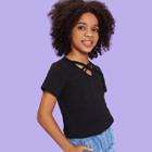 Shein Girls Crisscross V-neck T-shirt