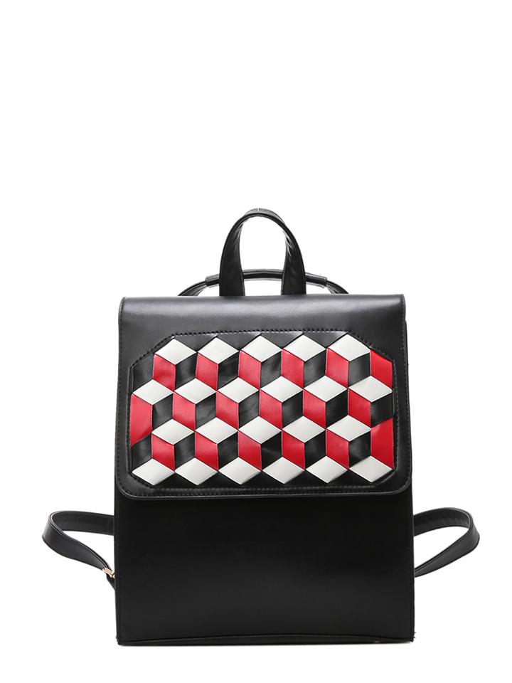 Shein Geometric Square Pu Flap Backpack