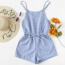 Shein Drawstring Waist Grid Print Cami Jumpsuit