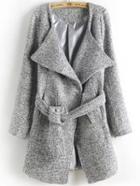 Shein Light Grey Lapel Tie-waist Woolen Coat