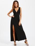 Shein Deep V Neck Pleated Waist Split Dress