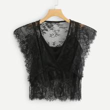 Shein Asymmetrical Eyelash Lace Sheer Blouse