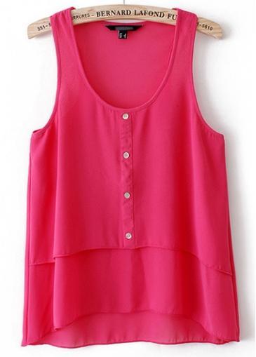 Rosewe Fine Quality Round Neck Button Decoration Chiffon Vest