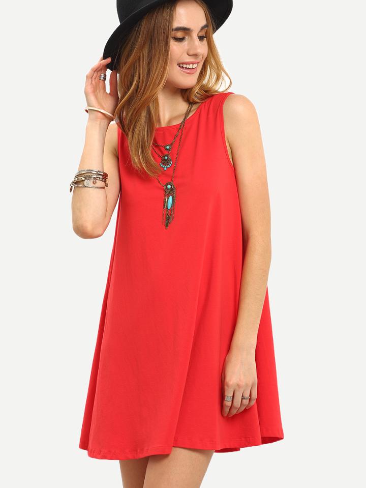 Shein Red Sleeveless Tie Back Shift Dress