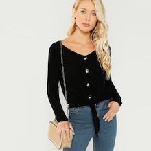 Shein Button Up Knot Front Solid Tee