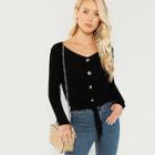 Shein Button Up Knot Front Solid Tee