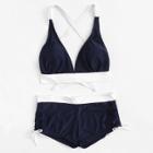 Shein Plus Contrast Trim Cross Back Bikini Set
