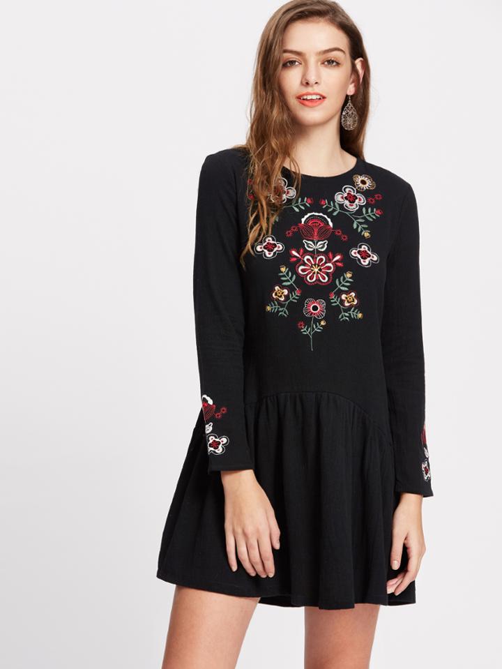 Shein Flower Embroidery Smock Dress