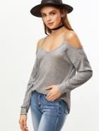 Shein Grey Cold Shoulder Dip Hem Ribbed T-shirt