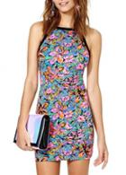 Rosewe Alluring Square Collar Sleeveless Floral Sheath Dress For Woman