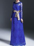 Shein Blue Beading Embroidered Tie-waist Maxi Dress