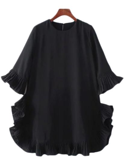 Shein Black Ruffle Bell Sleeve Loose Chiffon Dress