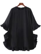 Shein Black Ruffle Bell Sleeve Loose Chiffon Dress