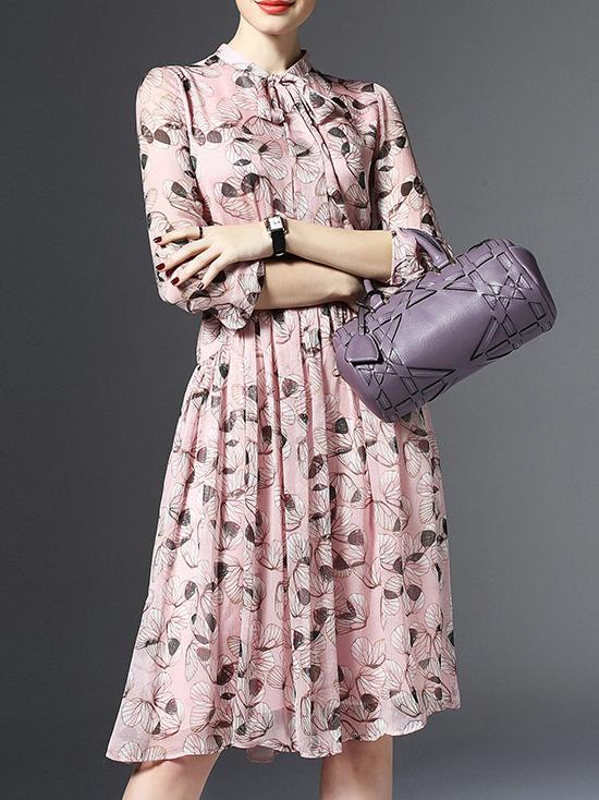 Shein Pink Tie Neck Butterfly Dress