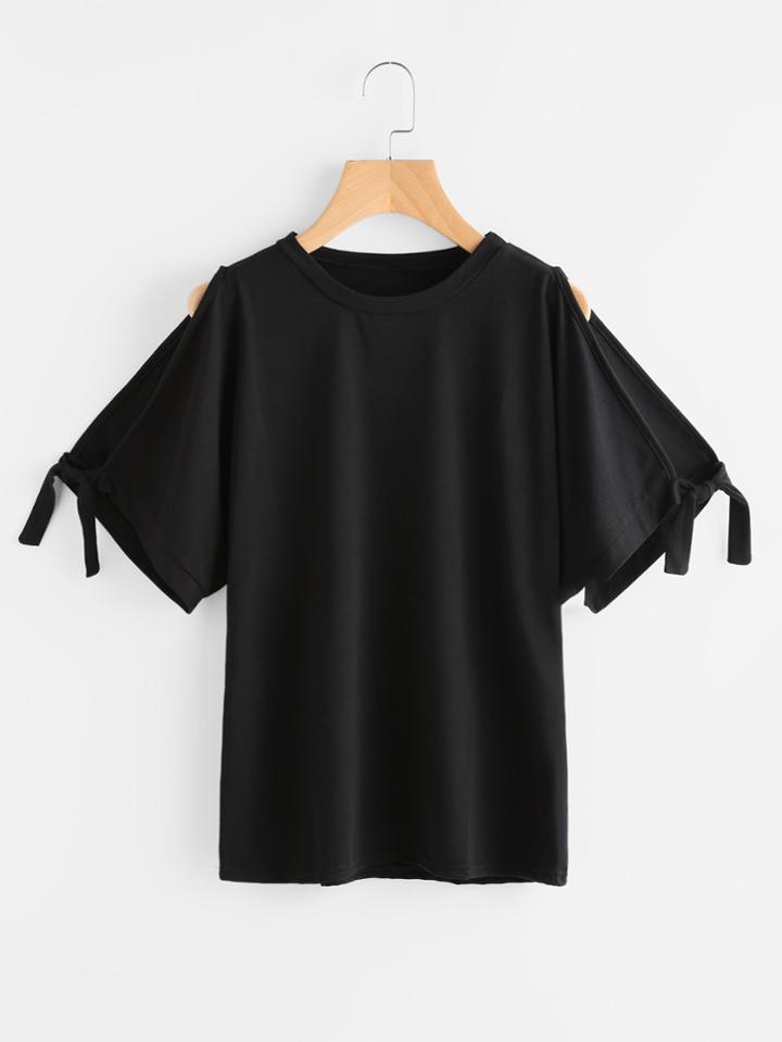 Shein Split Sleeve Tie Cuff T-shirt