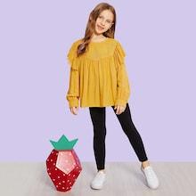 Shein Girls Mesh Insert Ruffle Blouse