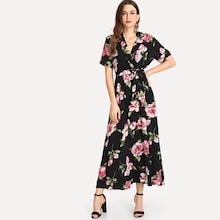 Shein Deep V Neck Flower Print Dress