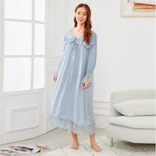 Shein Eyelash Lace Trim Ruffle Nightdress
