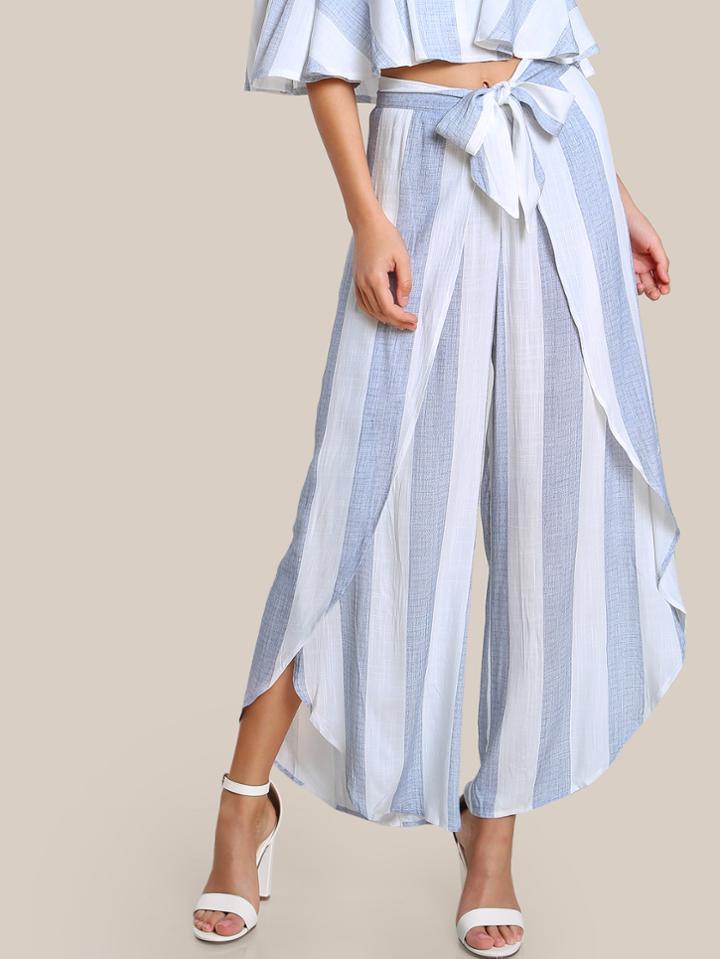 Shein Front Tie Striped Overlap Pants