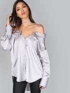 Shein Cold Shoulder Button Up Top Silver