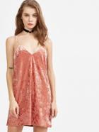 Shein Pink Adjustable Strap Velvet Cami Dress