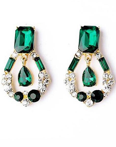 Shein Green Gemstone Gold Drop Earrings