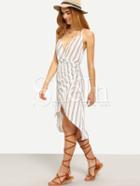 Shein Black White Stripe Spaghetti Strap Asymmetrical Dress