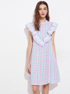 Shein Lace Applique Frill Trim Checkered Dress