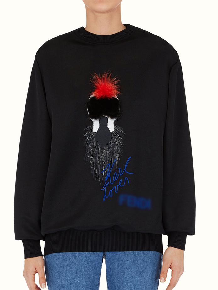 Shein Black Round Neck Autograph Embroidered Sweatshirt
