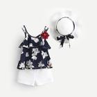 Shein Toddler Girls Floral Print Cami Top And Shorts Set With Hat