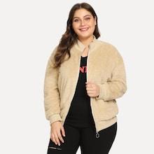 Shein Plus Drop Shoulder Zip Teddy Jacket