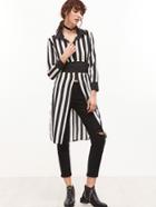 Shein Contrast Vertical Striped Slit Side Shirt With Belt