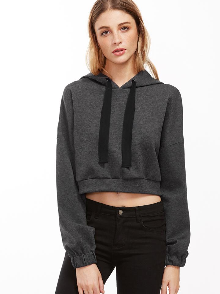 Shein Dark Grey Drop Shoulder Crop Hoodie