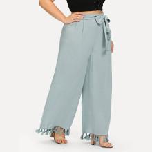 Shein Plus Wide Leg Tassel Hem Pants