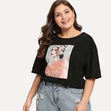 Shein Plus Mesh Applique Figure Tee