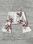 Shein Bardot Flute Sleeve Floral Print Random Crop Top