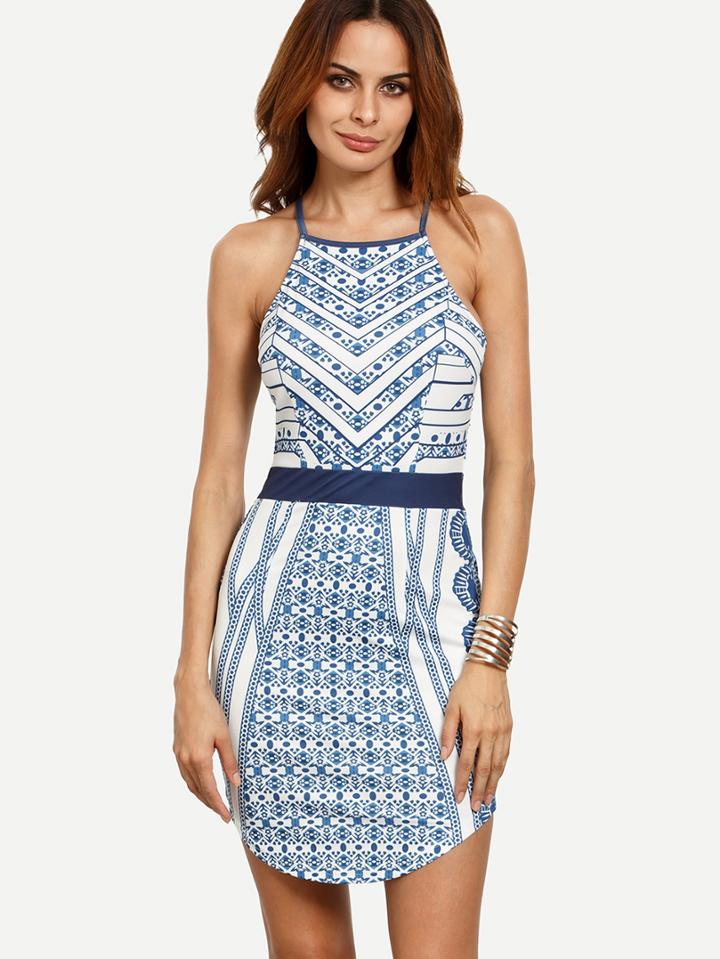 Shein Multicolor Print Spaghetti Strap Asymmetrical Hem Dress