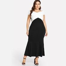 Shein Plus Cross Wrap Two Tone Fishtail Bardot Dress