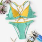 Shein Two Tone Color Criss Cross Strappy Bikini Set