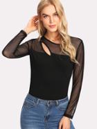 Shein Cut Out Front Mesh Contrast Tee