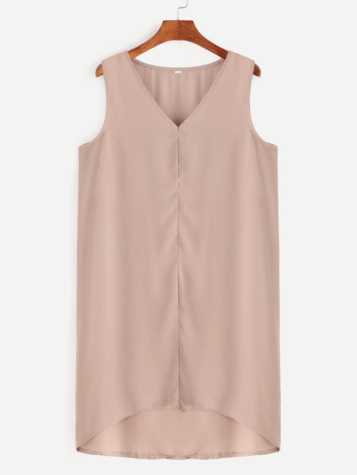 Shein Khaki V Neck High Low Tank Dress