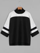 Shein Contrast Ribbed High Neck Drop Shoulder High Low T-shirt