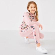 Shein Girls Raglan Sleeve Floral Hoodie & Pants Set
